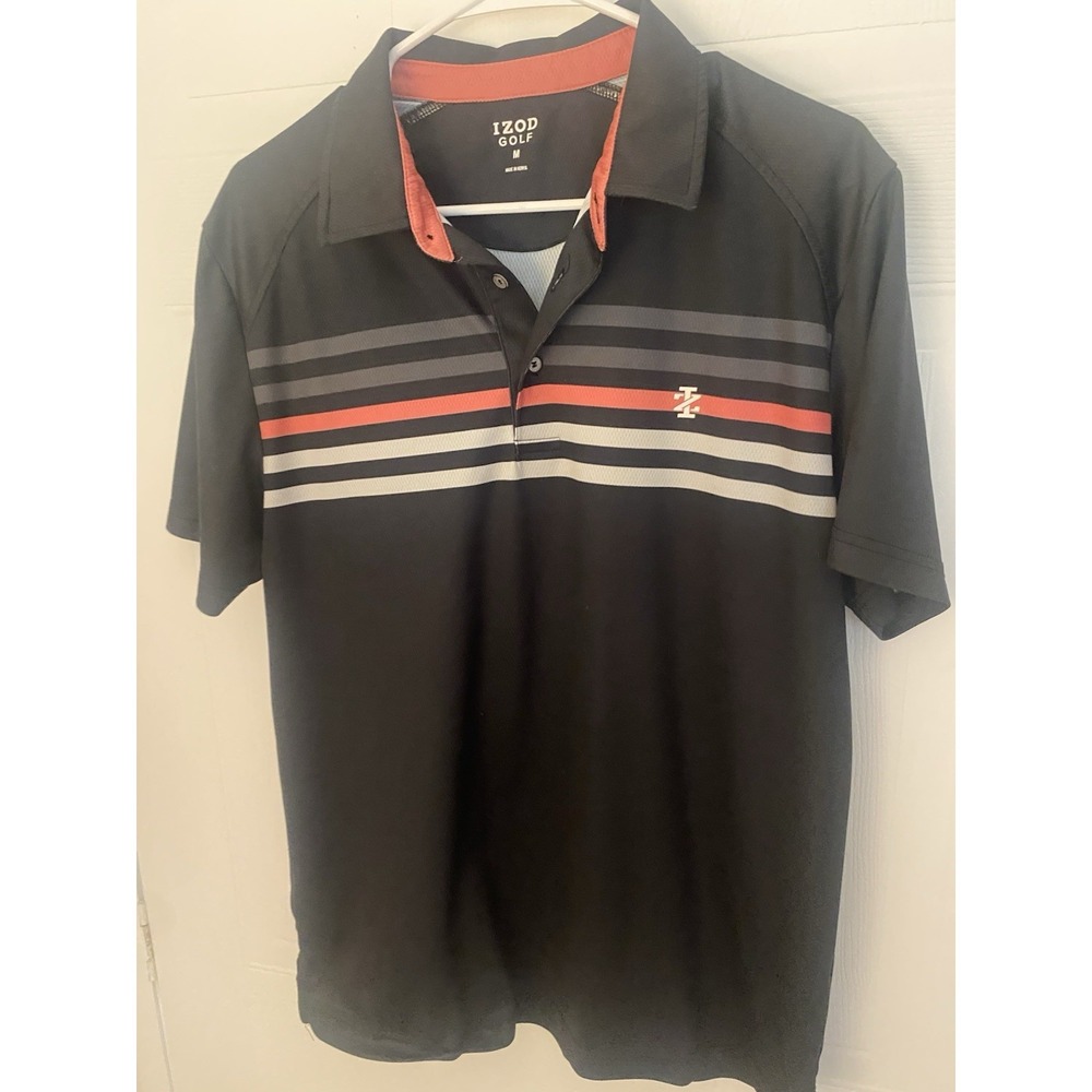 Men's Izod Golf Polo, Black With Stripes  Size Medium, 0101